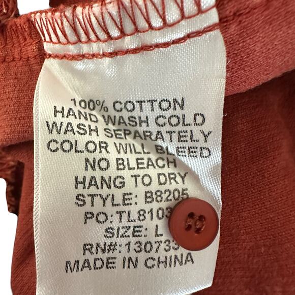 Umgee Babydoll Mini Dress Womens Size Large Corduroy Mineral Washed Pockets Rust - Picture 15 of 15